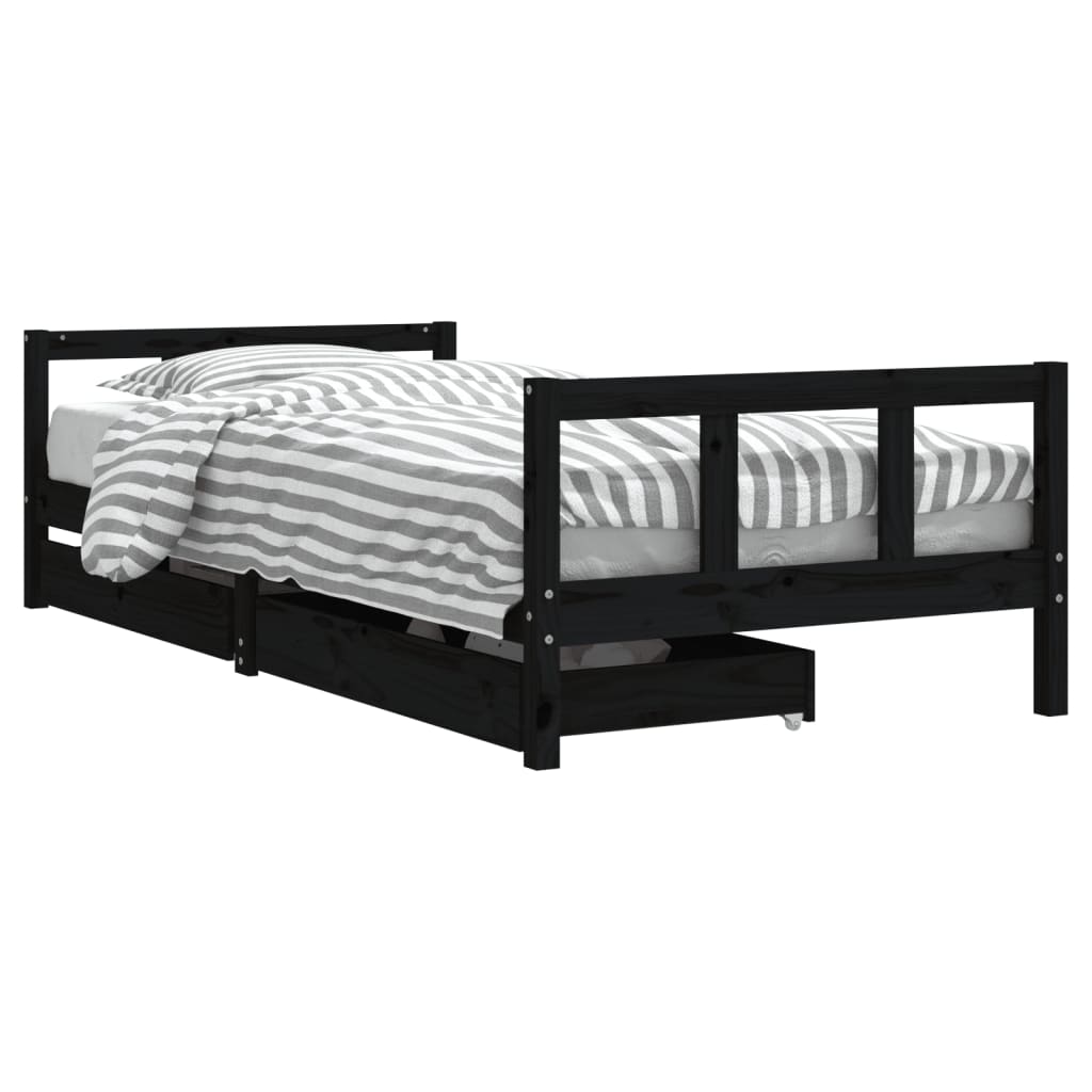 vidaXL Kids Bed Frame with Drawers Black 90x200 cm Solid Wood Pine