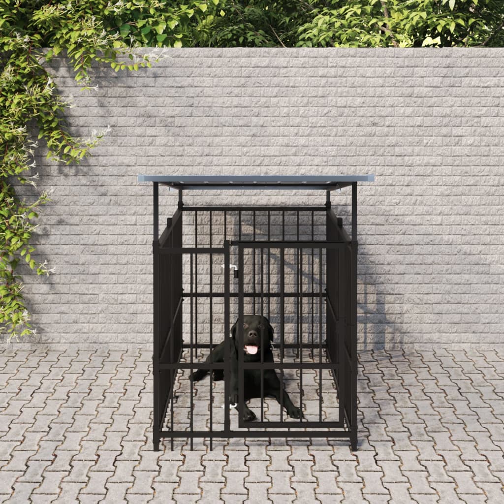 vidaXL Outdoor Dog Kennel with Roof Steel 1.88 m²