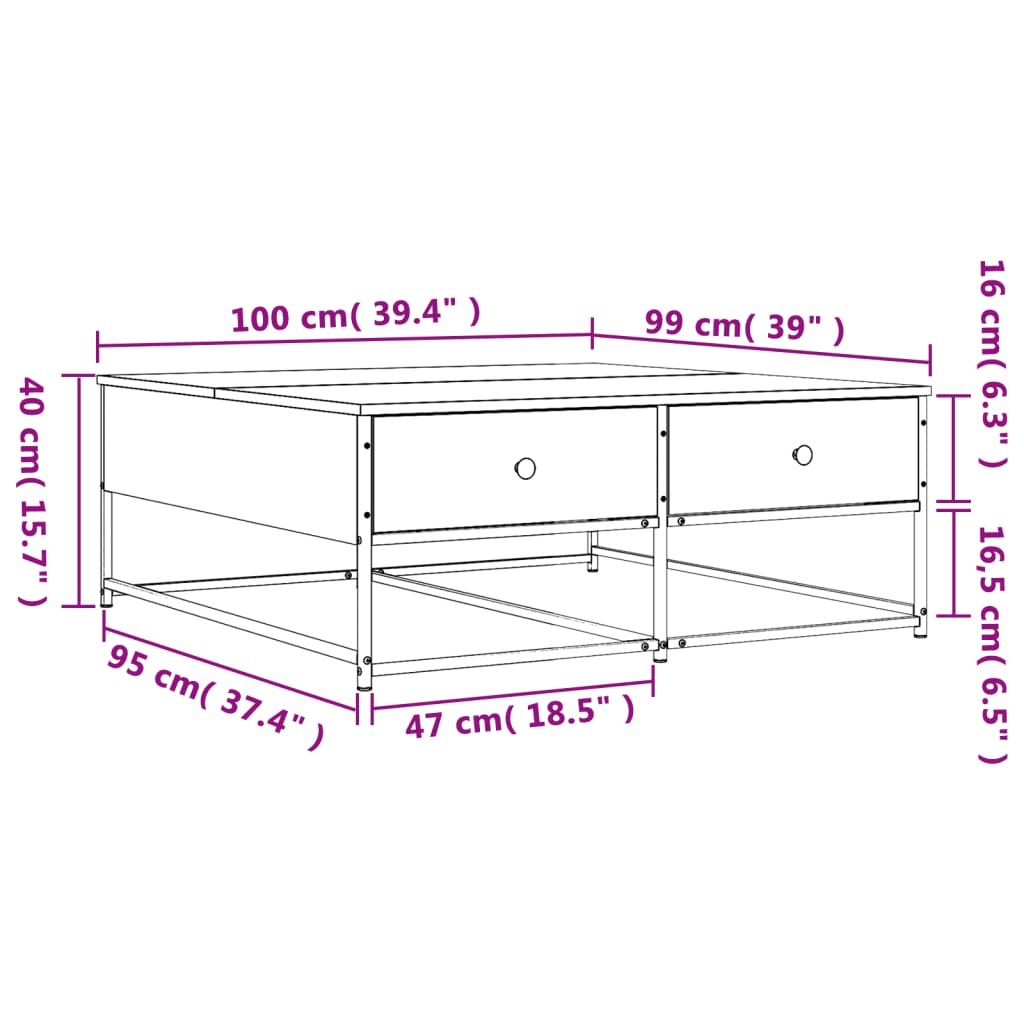 vidaXL Coffee Table Grey Sonoma 100x99x40 cm Engineered Wood