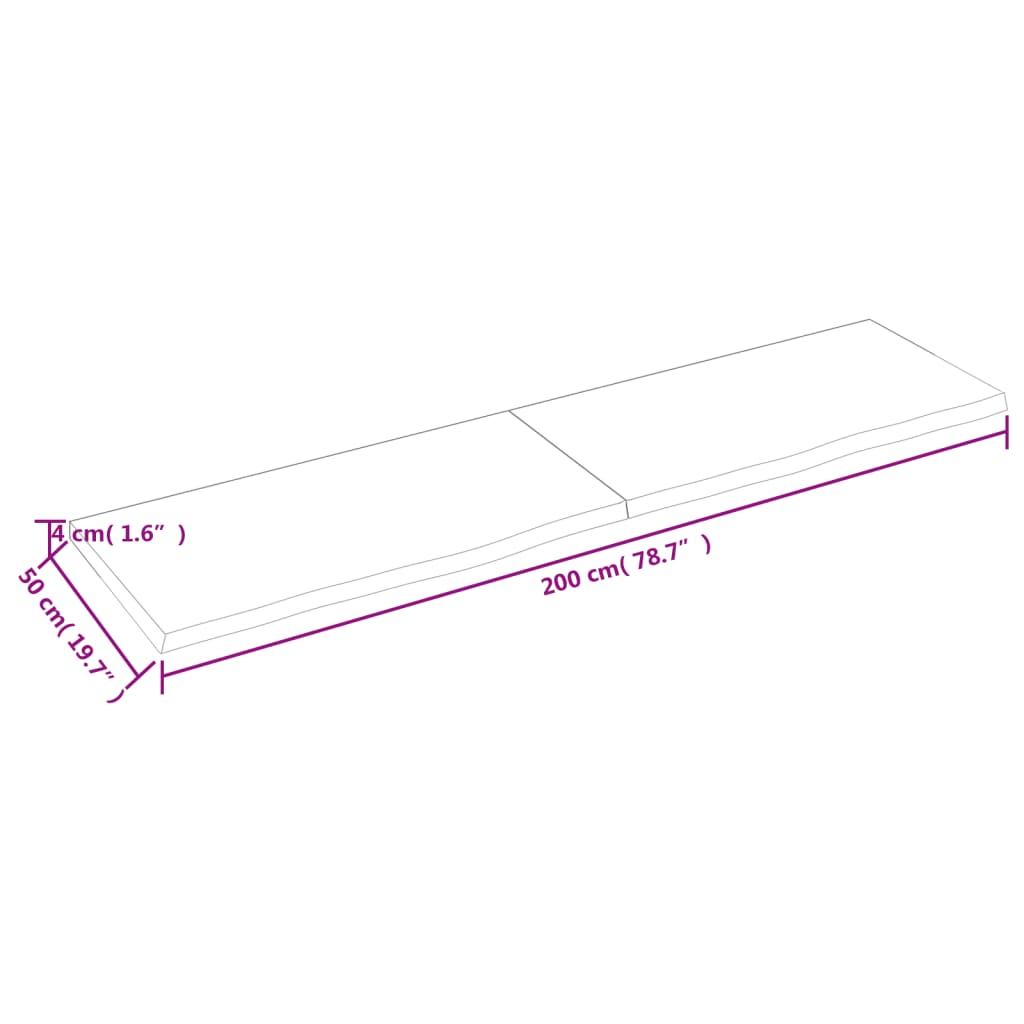 vidaXL Bathroom Countertop 200x50x(2-4) cm Untreated Solid Wood