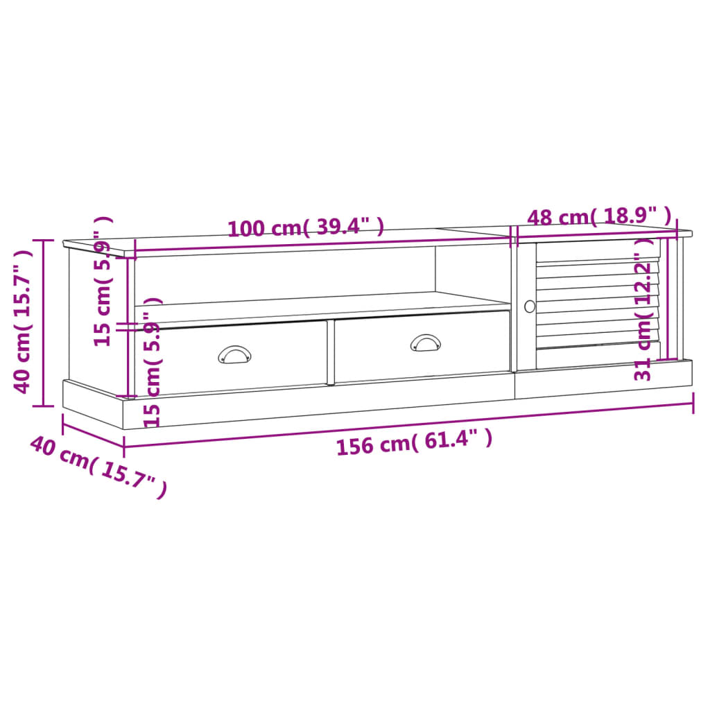 vidaXL TV Cabinet VIGO 156x40x40 cm Solid Wood Pine