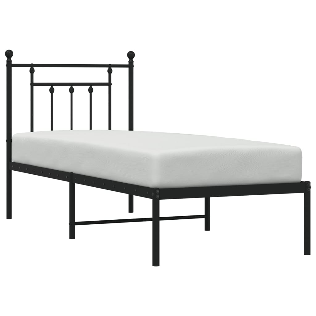 vidaXL Metal Bed Frame without Mattress with Headboard Black 75x190 cm Small Single