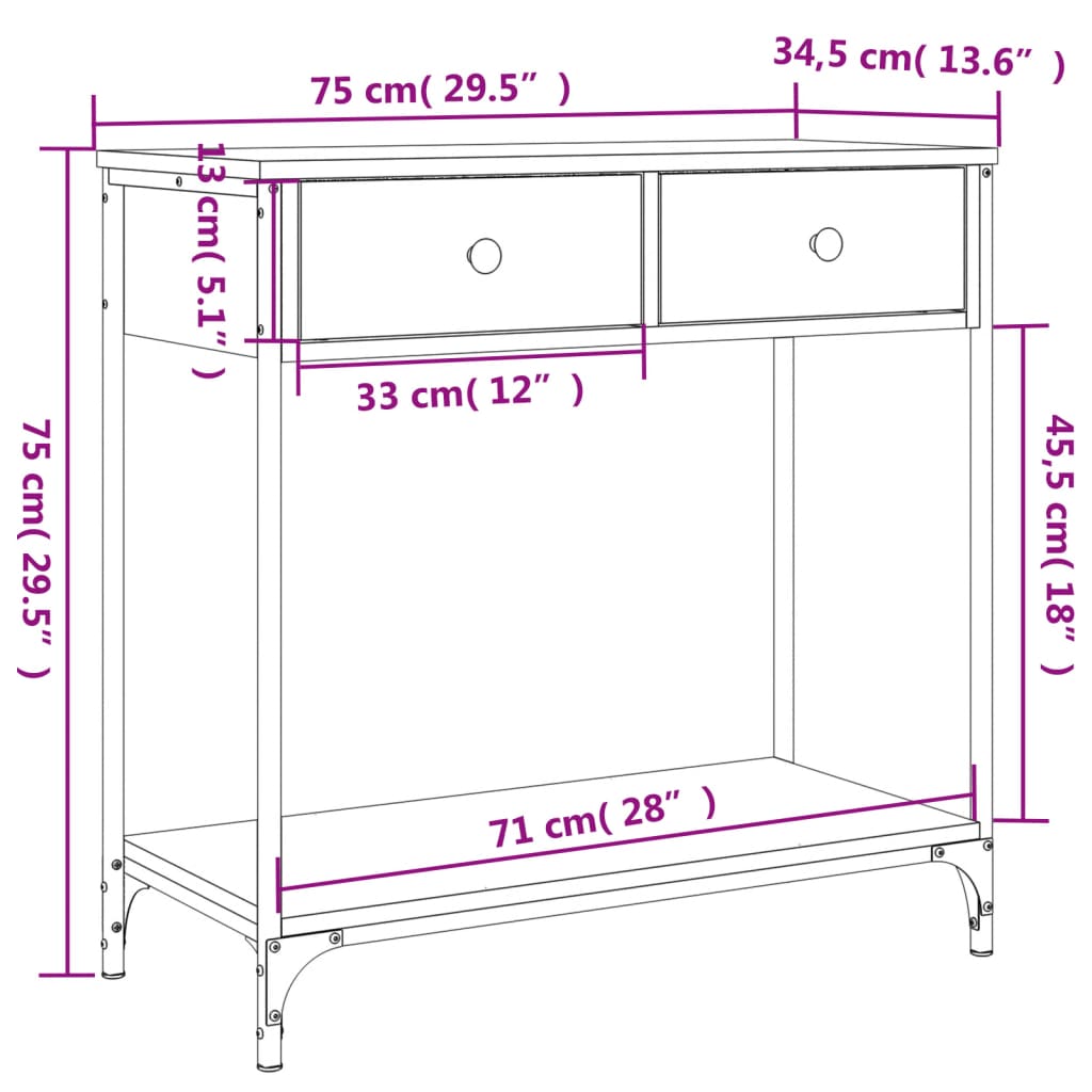 vidaXL Console Table Sonoma Oak 75x34.5x75 cm Engineered Wood