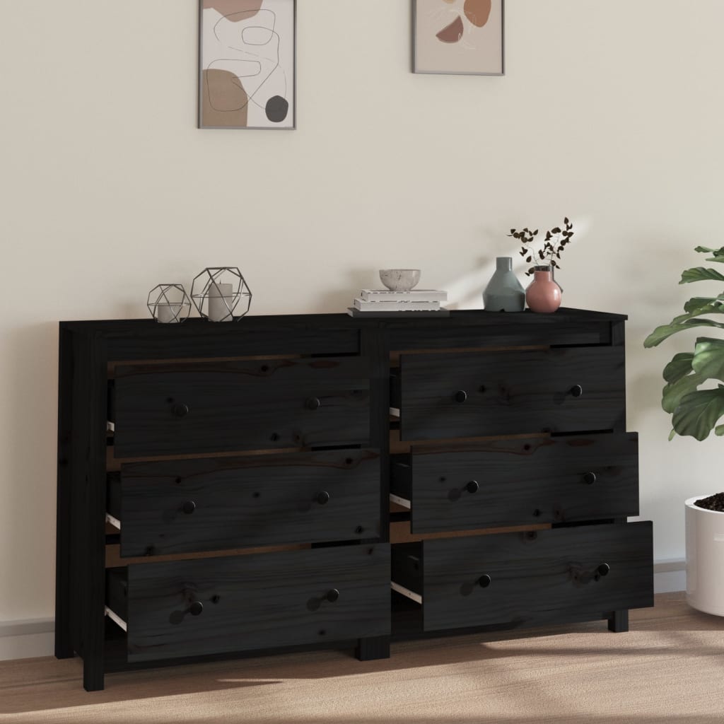 vidaXL Sideboard Black 140x35x80 cm Solid Wood Pine