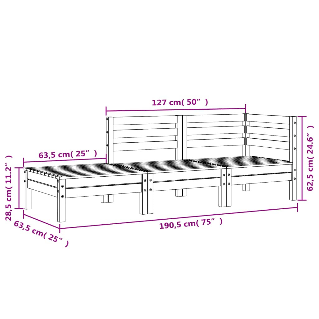 vidaXL Garden Sofa 3-Seater Solid Wood Douglas