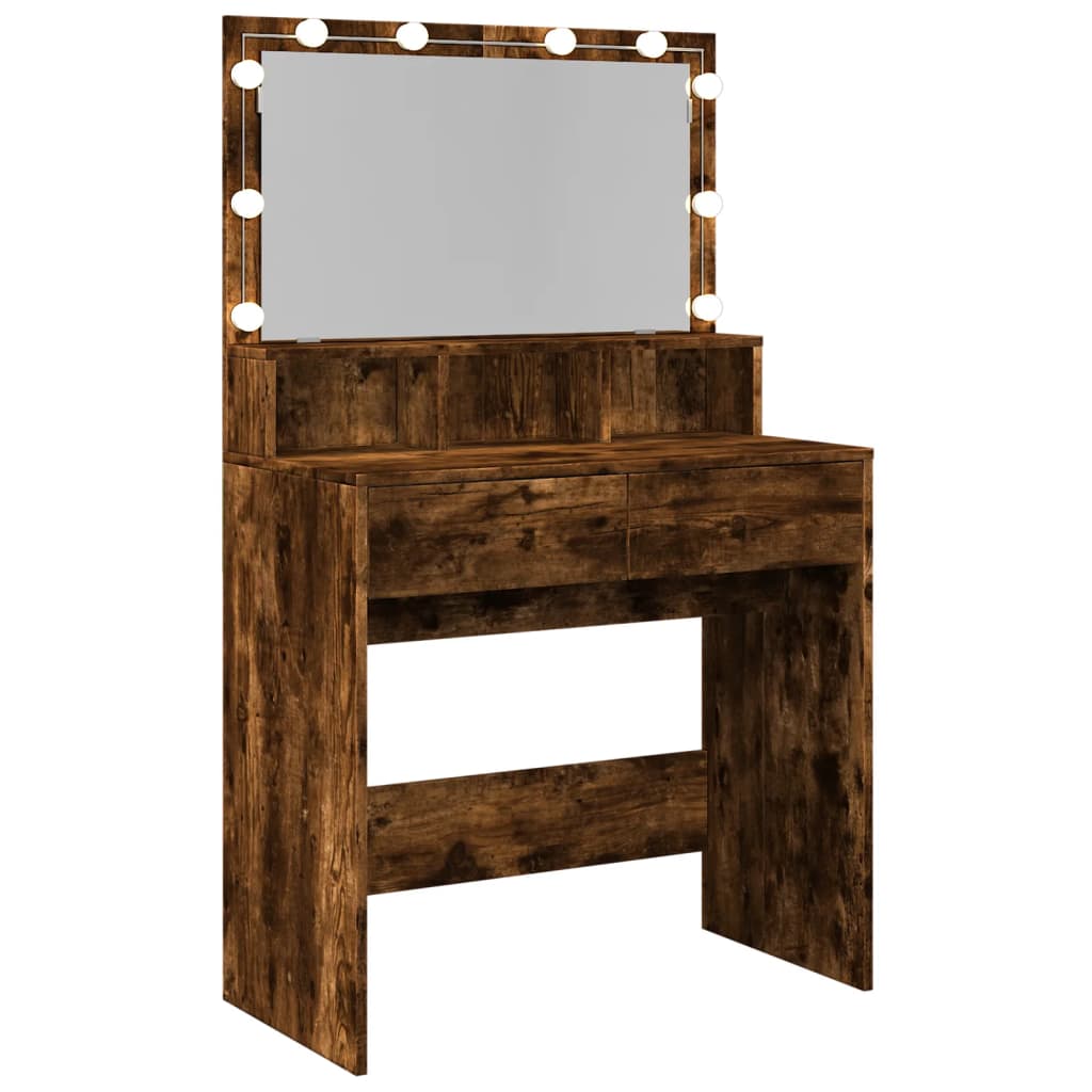 vidaXL Dressing Table with LED Smoked Oak 80x41x134.5 cm