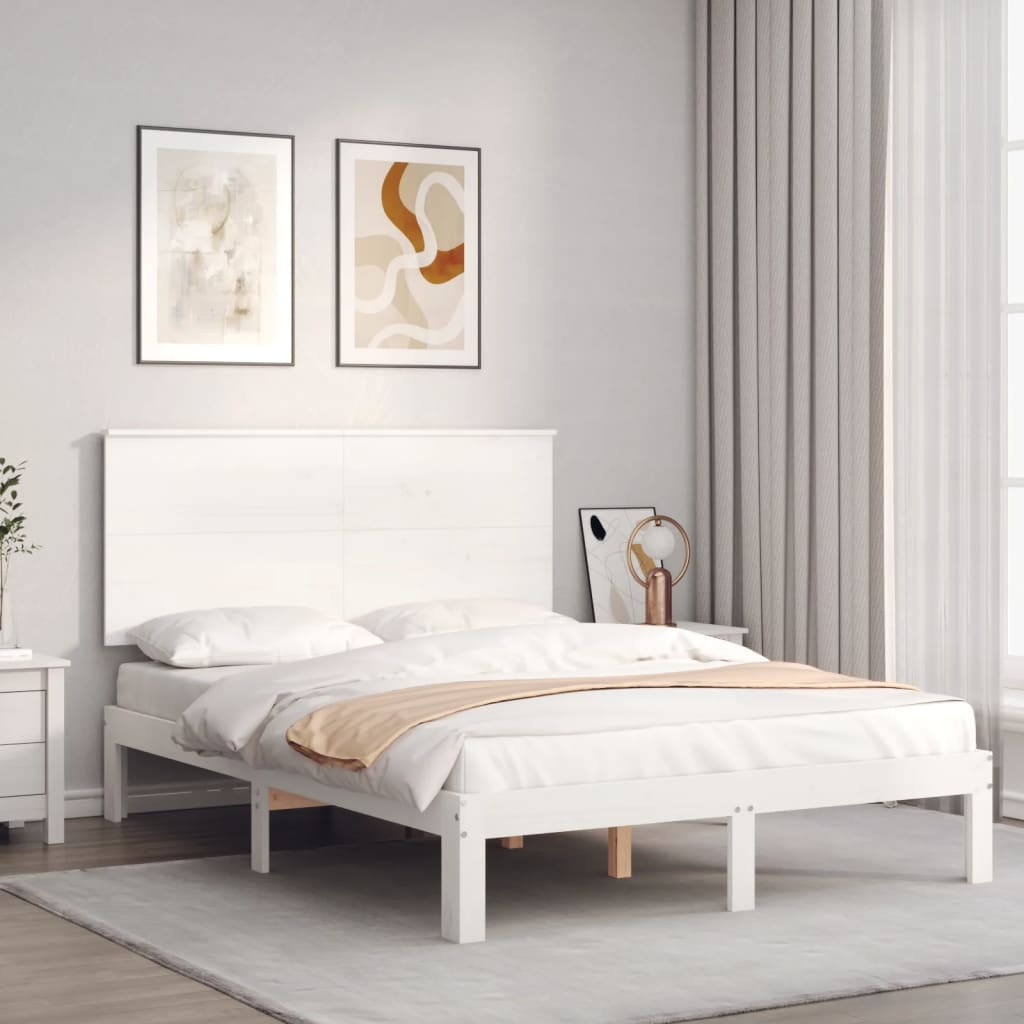 vidaXL Bed Frame without Mattress White Double Solid Wood Pine