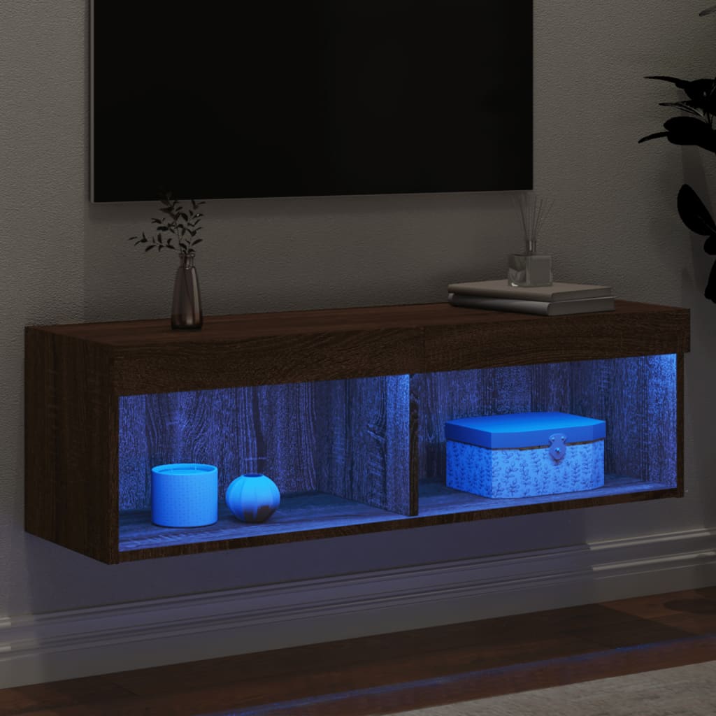 vidaXL TV Cabinet with LED Lights Brown Oak 100x30x30 cm