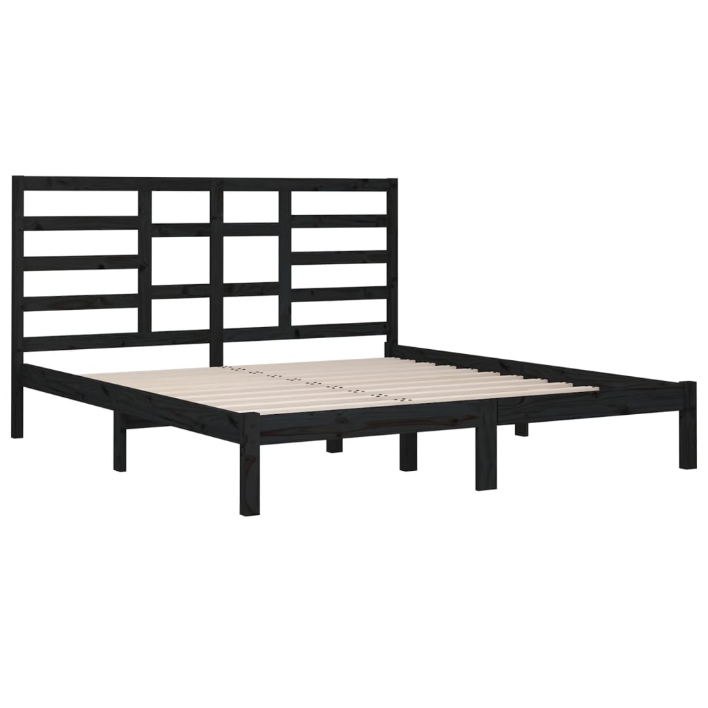 vidaXL Bed Frame without Mattress Black Solid Wood 180x200 cm Super King