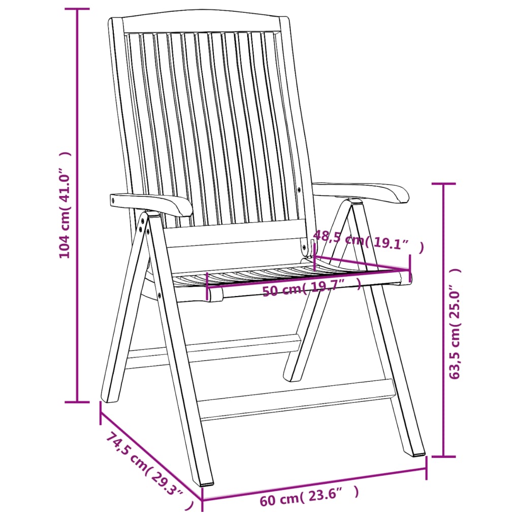 vidaXL Reclining Garden Chairs 4 pcs Solid Wood Teak