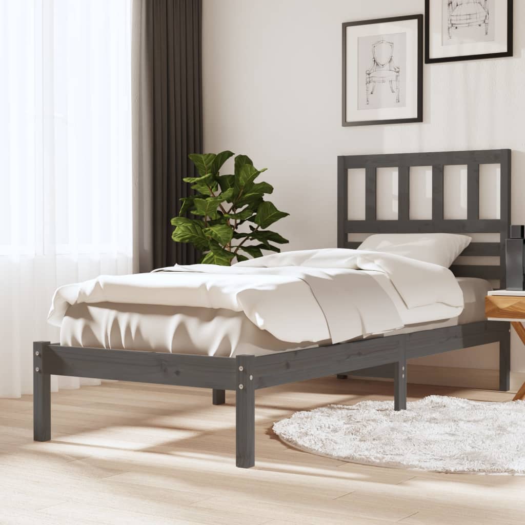 vidaXL Bed Frame without Mattress Grey Solid Wood Pine 90x200 cm