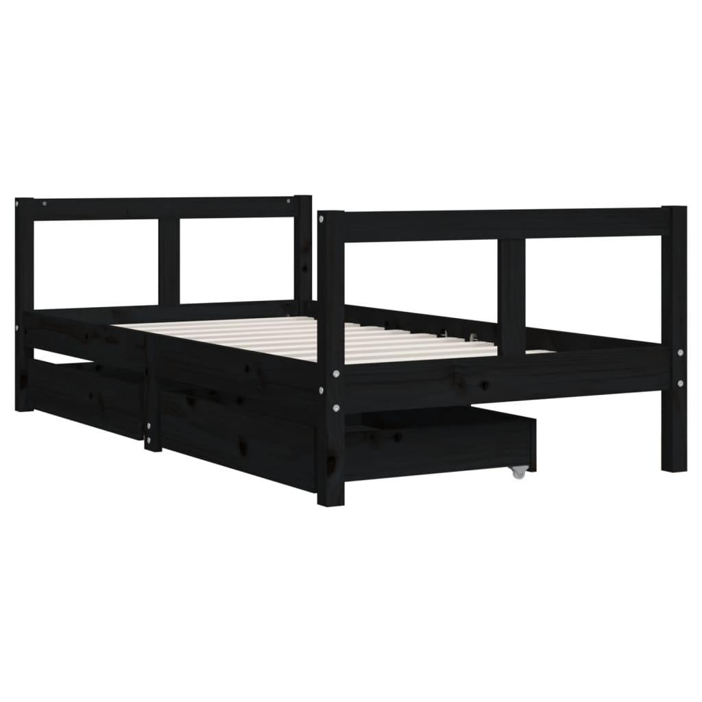 vidaXL Kids Bed Frame with Drawers Black 80x160 cm Solid Wood Pine