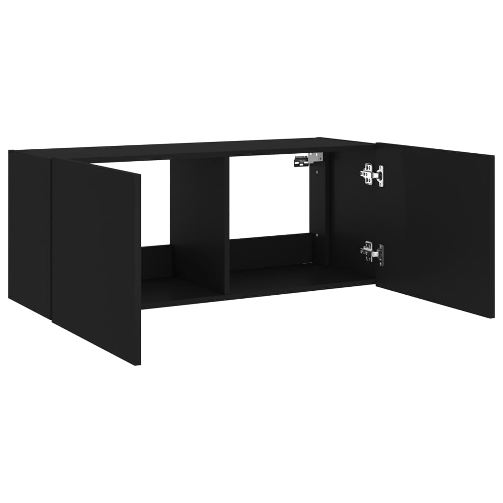 vidaXL TV Wall Cabinet with LED Lights Black 100x35x41 cm