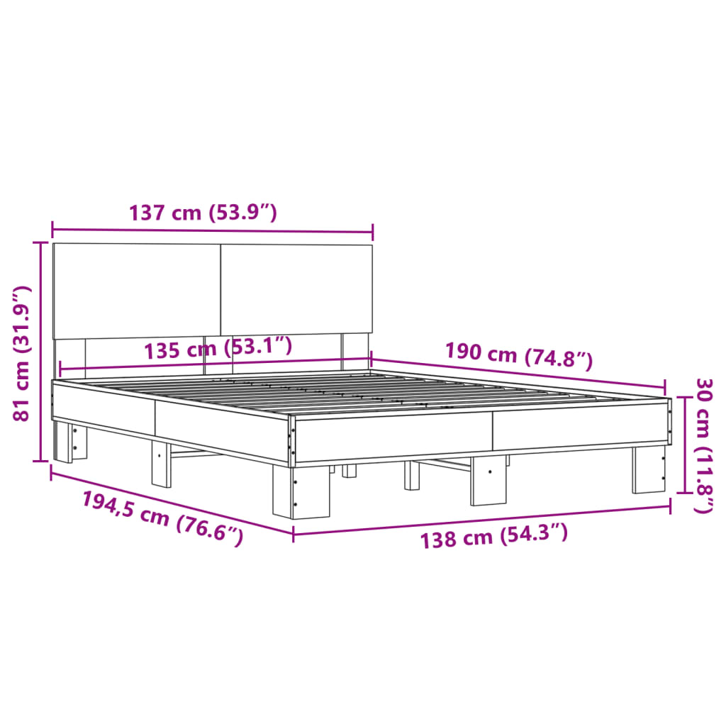 vidaXL Bed Frame without Mattress Sonoma Oak 135x190 cm Double