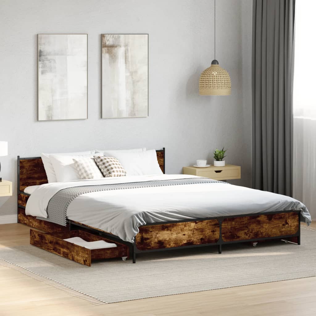 vidaXL Bed Frame with Drawers without Mattress Smoked Oak 160x200 cm