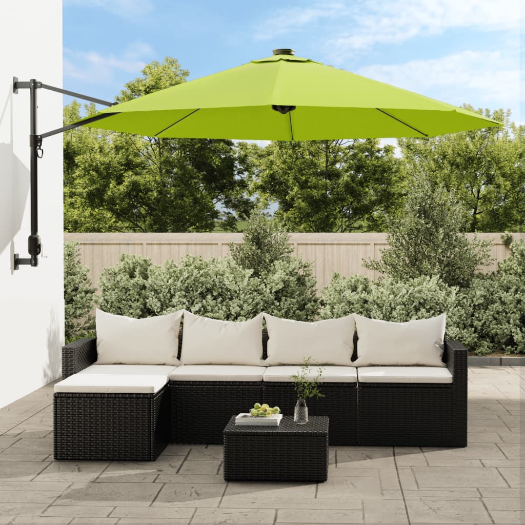 vidaXL Wall-mounted Parasol with LEDs Apple Green 290cm