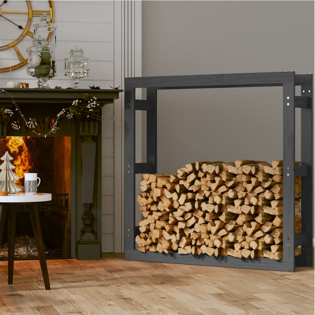 vidaXL Firewood Rack Grey 100x25x100 cm Solid Wood Pine