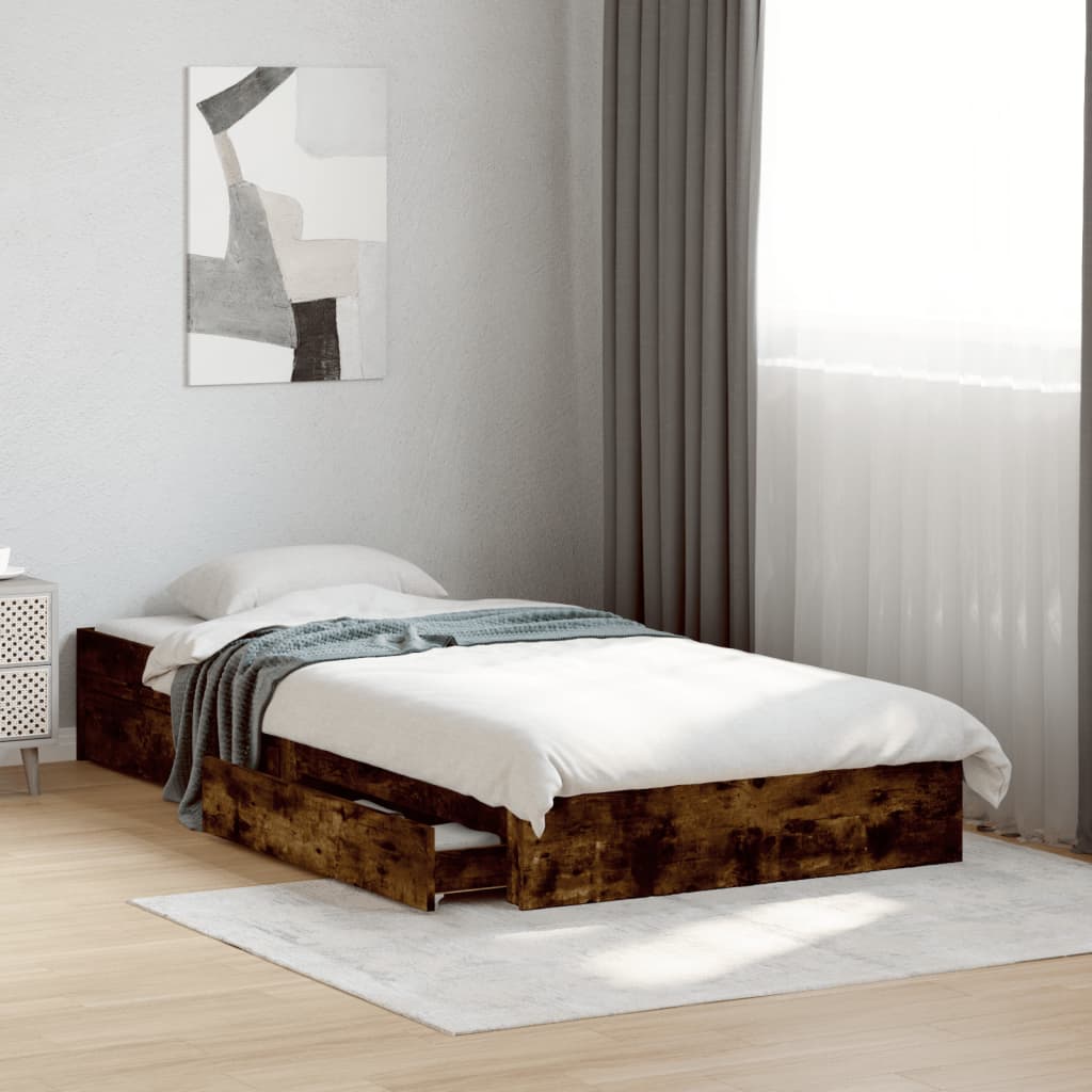 vidaXL Bed Frame with Drawers without Mattress Smoked Oak 90x200 cm