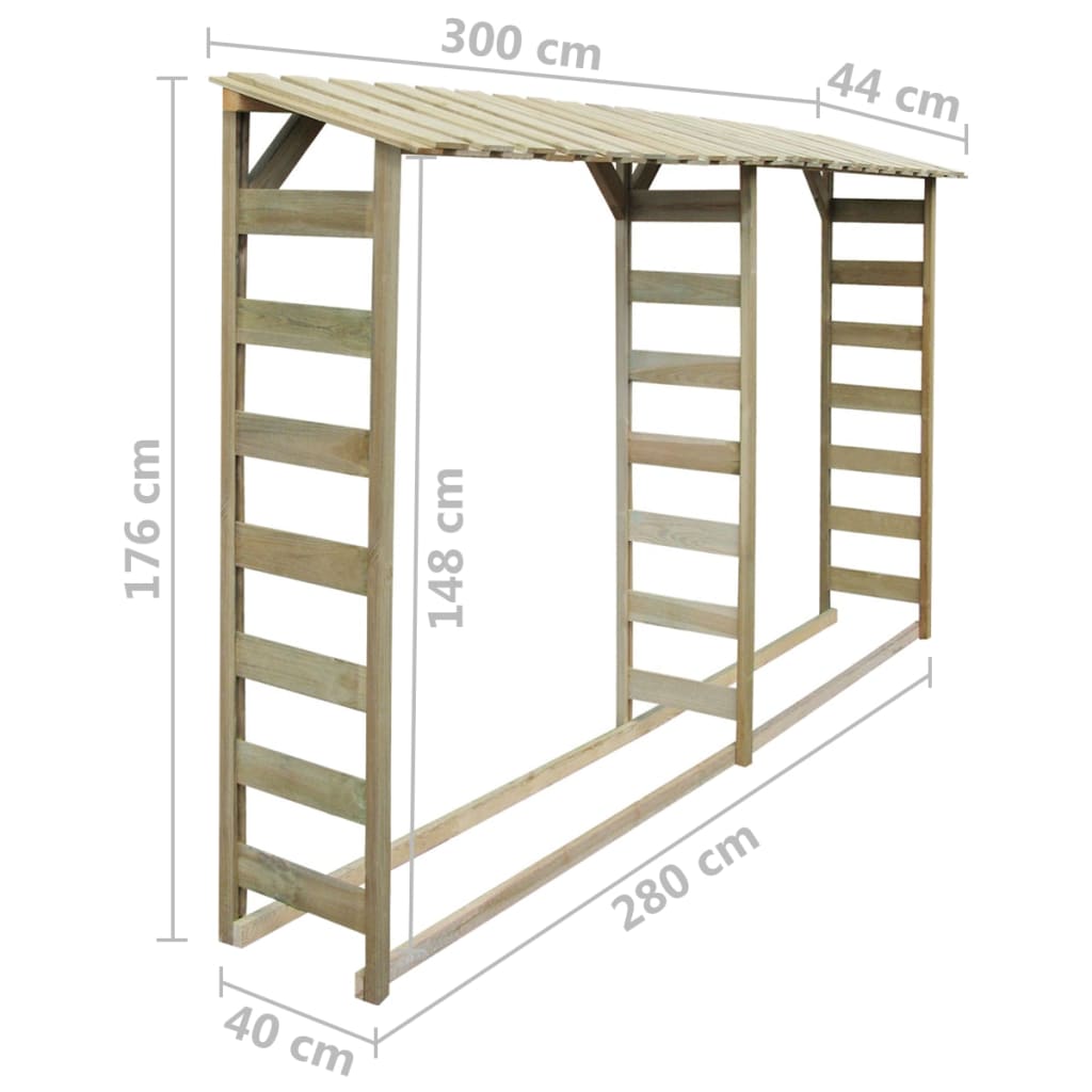 vidaXL Double Firewood Storage Shed 300x44x176 cm Impregnated Pinewood