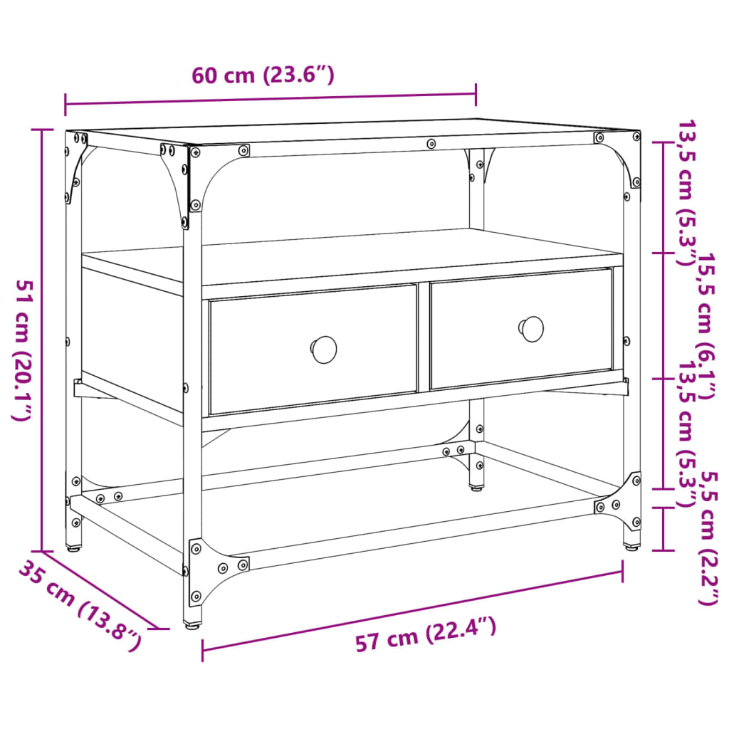 vidaXL TV Cabinet with Glass Top Grey Sonoma 60x35x51 cm Engineered Wood