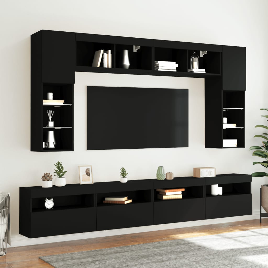 vidaXL TV Wall Cabinet with LED Lights Black 60x30x40 cm