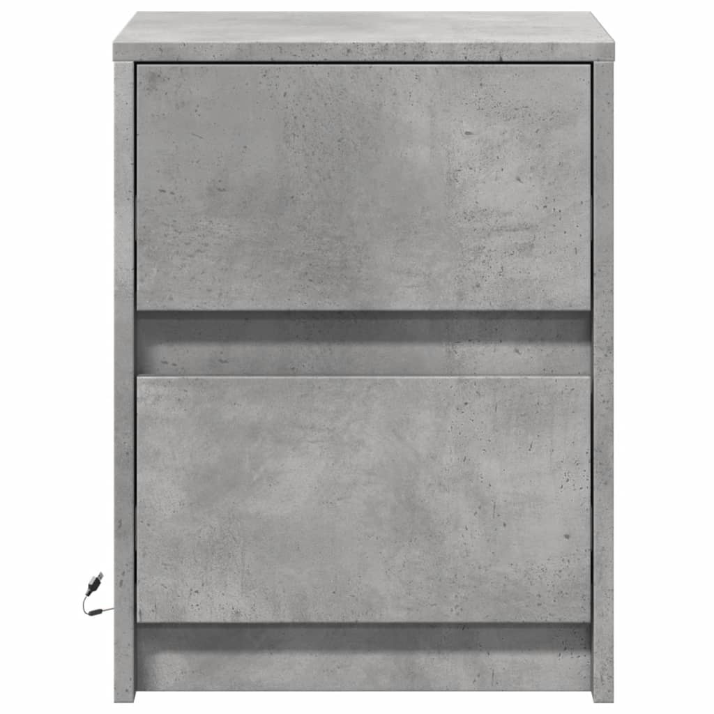 vidaXL Bedside Cabinet with LED Lights Concrete Grey Engineered Wood