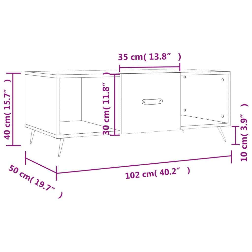 vidaXL Coffee Table Sonoma Oak 102x50x40 cm Engineered Wood