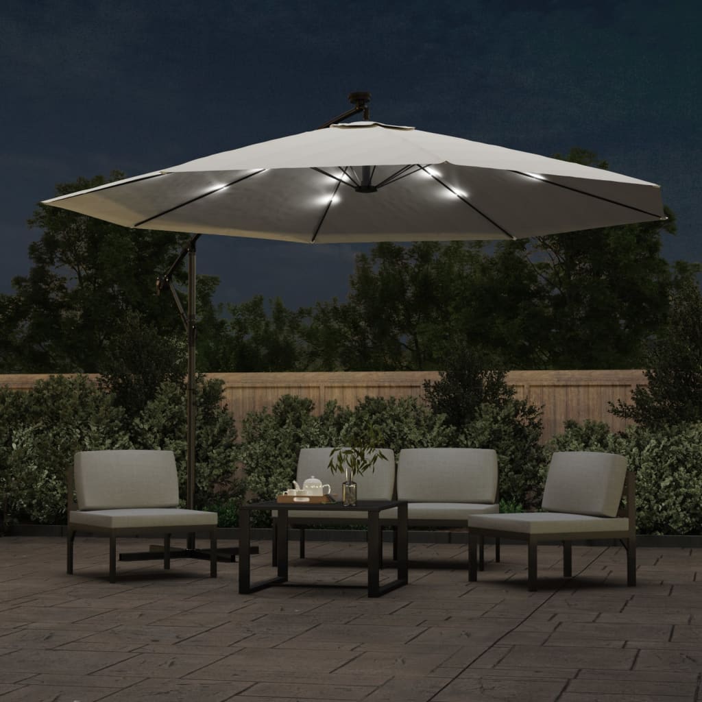 vidaXL Cantilever Garden Parasol with LED Lights and Metal Pole 350 cm Sand