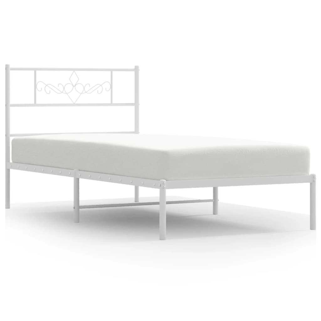 vidaXL Metal Bed Frame without Mattress with Headboard White 90x190 cm Single