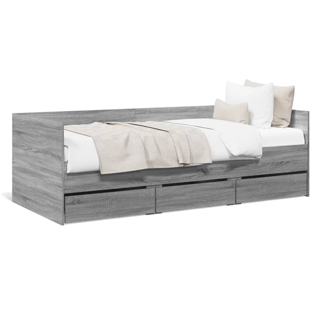 vidaXL Daybed with Drawers without Mattress Grey Sonoma 75x190 cm Small Single