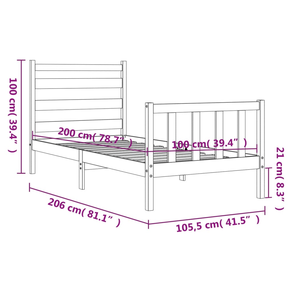 vidaXL Bed Frame without Mattress White 100x200 cm Solid Wood Pine