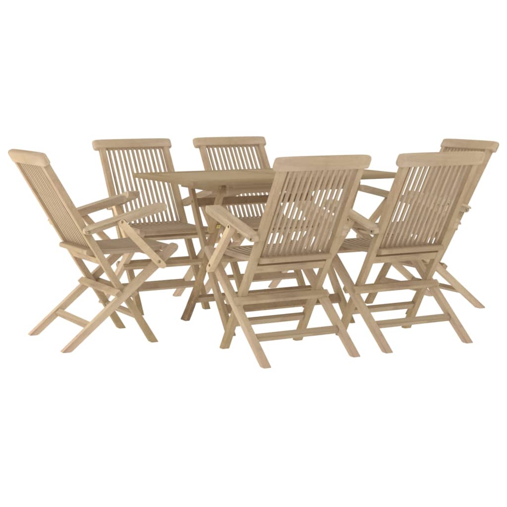 vidaXL 7 Piece Garden Dining Set Grey Solid Wood Teak