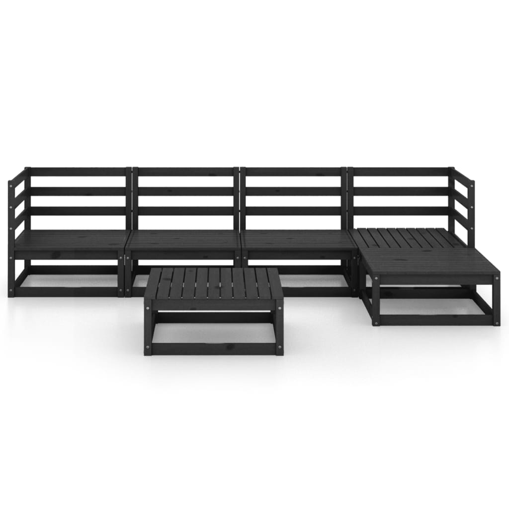 vidaXL 6 Piece Garden Lounge Set Black Solid Wood Pine