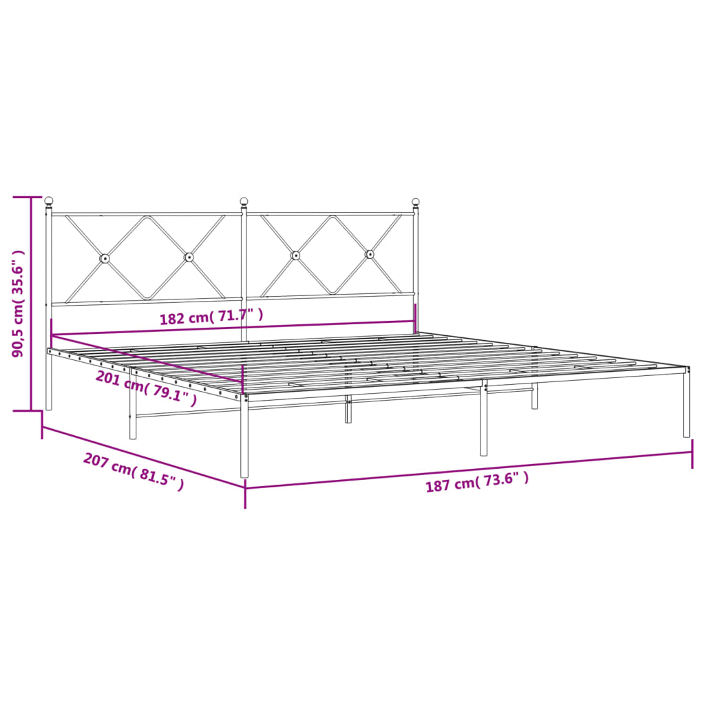 vidaXL Metal Bed Frame without Mattress with Headboard White 180x200 cm Super King