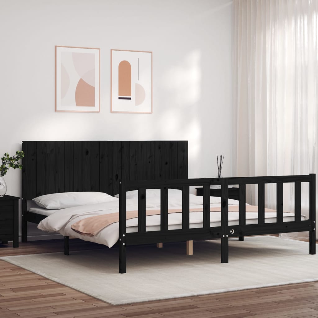 vidaXL Bed Frame without Mattress Black Super King Size Solid Wood Pine