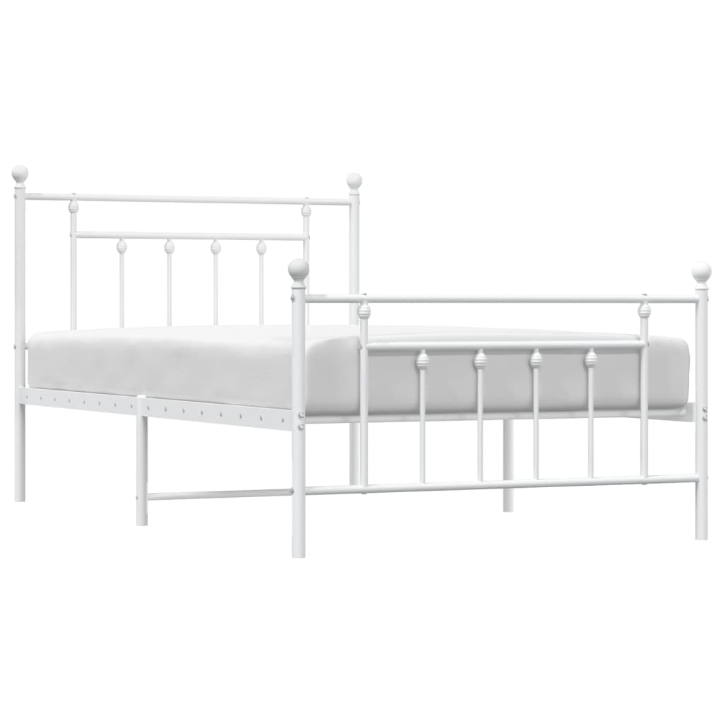 vidaXL Metal Bed Frame without Mattress with Footboard White 100x200 cm