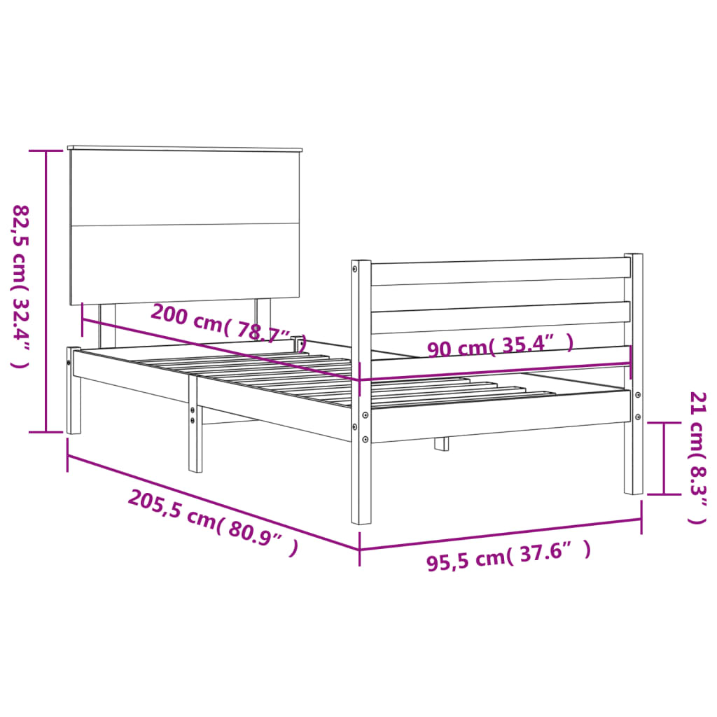 vidaXL Bed Frame without Mattress Black 90x200 cm Solid Wood