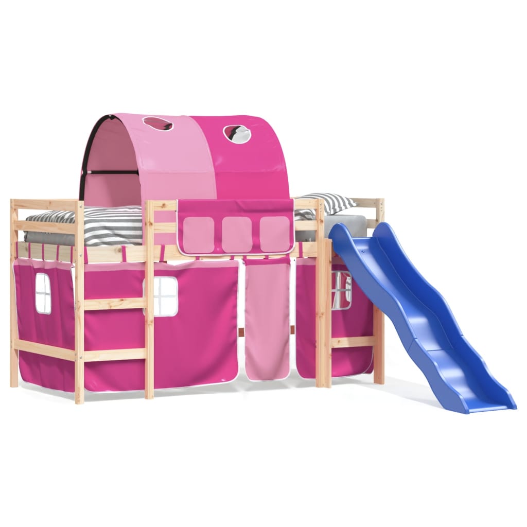 vidaXL Kids' Loft Bed with Tunnel without Mattress Pink 90x200 cm