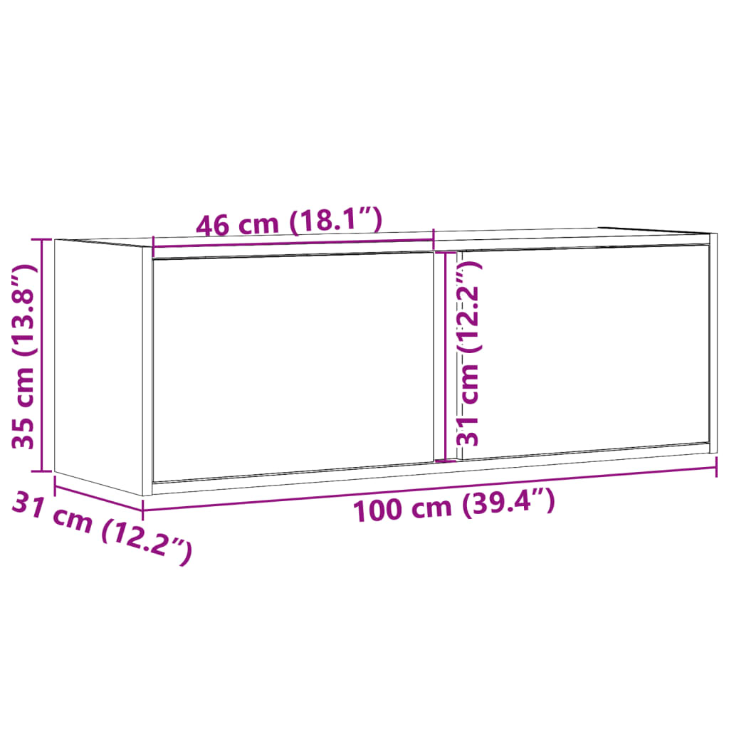 vidaXL TV Wall Cabinet with LED Lights Grey Sonoma 100x31x35 cm