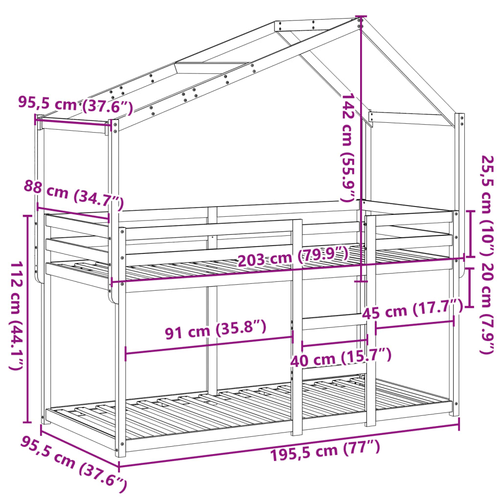 vidaXL Bunk Bed without Mattress Wax Brown 90x190 cm Single Solid Wood Pine