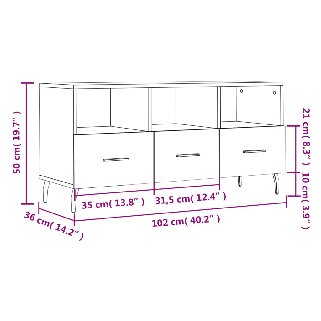 vidaXL TV Cabinet High Gloss White 102x36x50 cm Engineered Wood