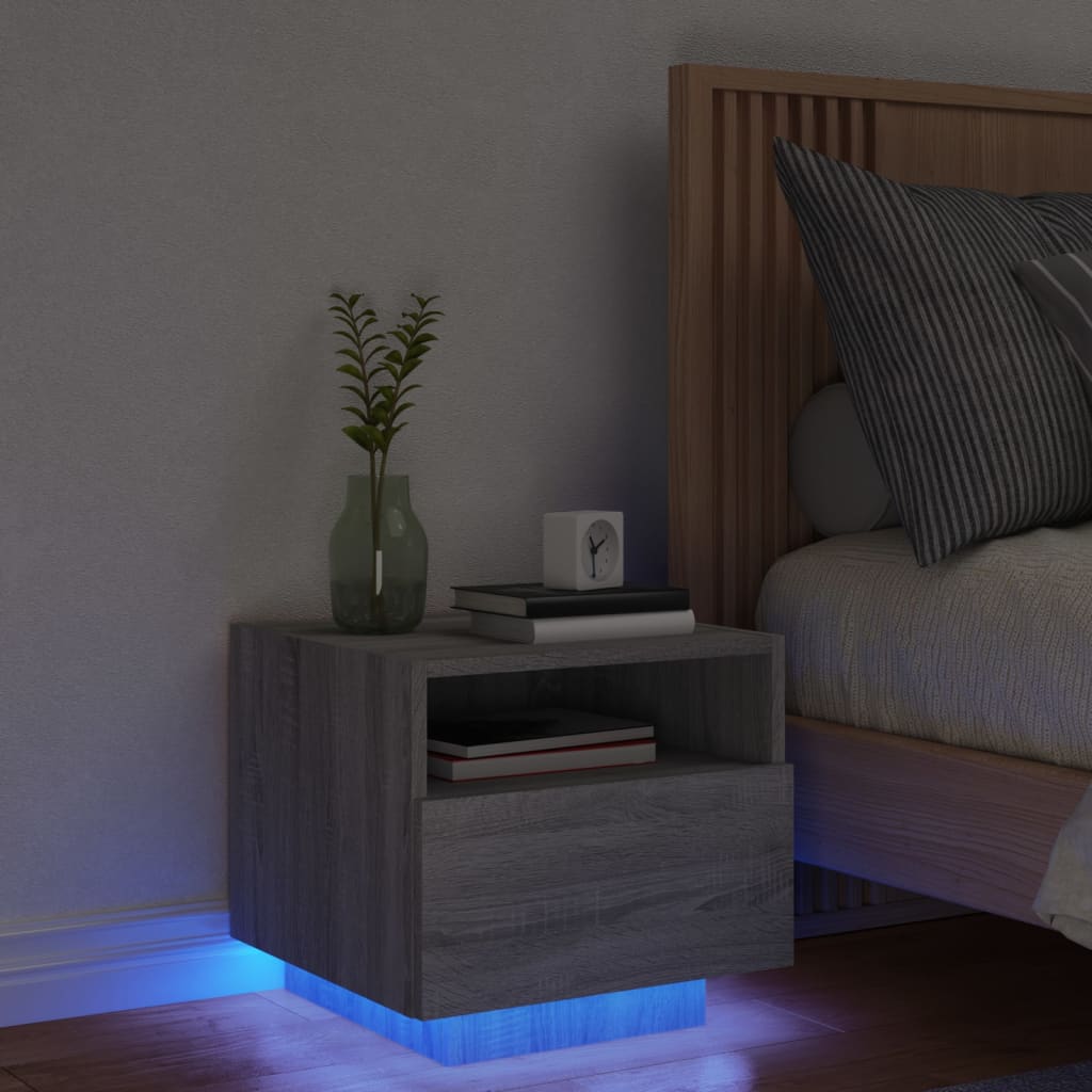 vidaXL Bedside Cabinet with LED Lights Grey Sonoma 40x39x37 cm