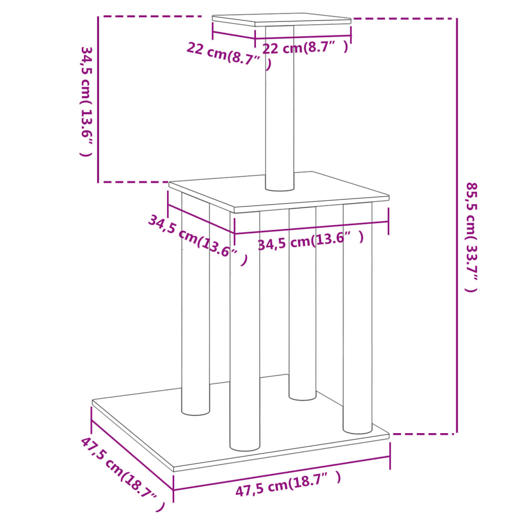 vidaXL Cat Tree with Sisal Scratching Posts Cream 85.5 cm