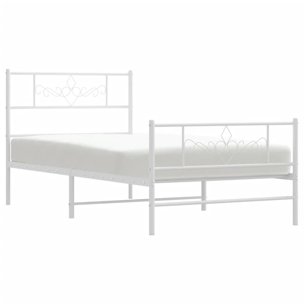 vidaXL Metal Bed Frame without Mattress with Footboard White 100x200 cm