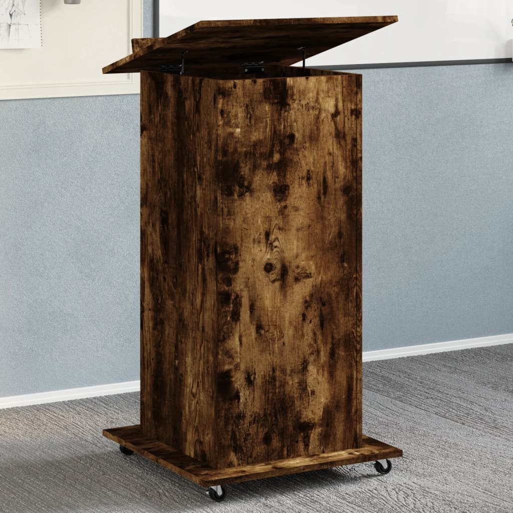 vidaXL Lectern with Wheels & Drawer Smoked Oak 55x55x107 cm Engineered Wood