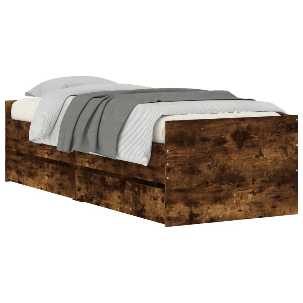 vidaXL Bed Frame without Mattress Smoked Oak 75x190 cm Small Single