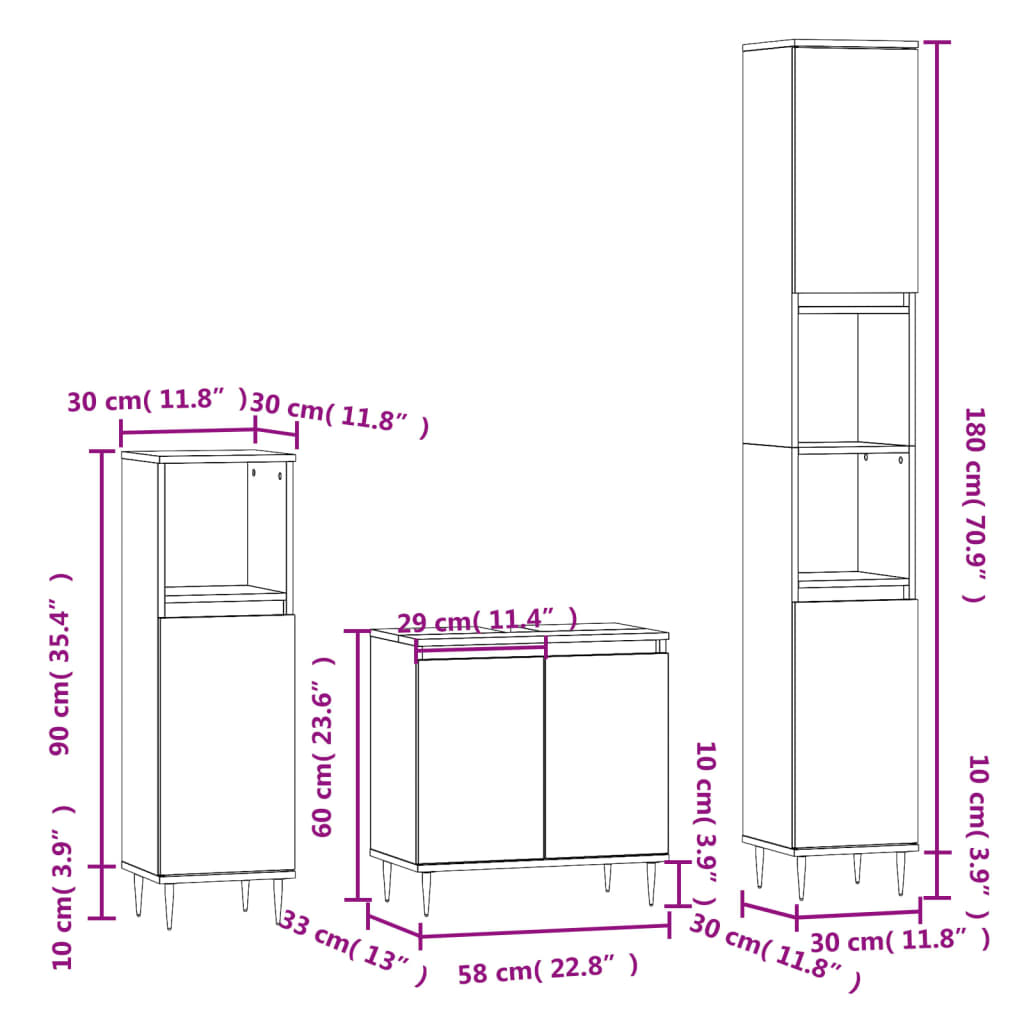 vidaXL 3 Piece Bathroom Furniture Set High Gloss White Engineered Wood