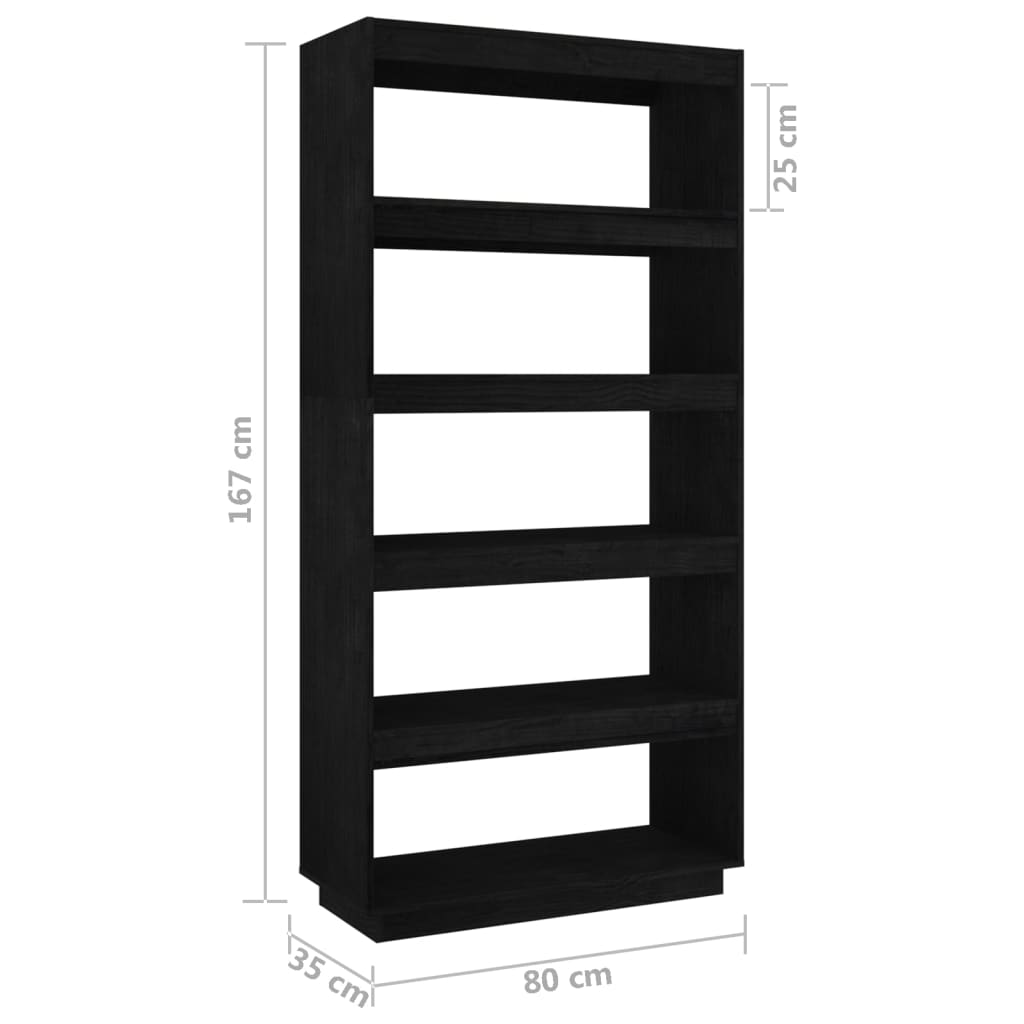 vidaXL Book Cabinet/Room Divider Black 80x35x167 cm Solid Pinewood