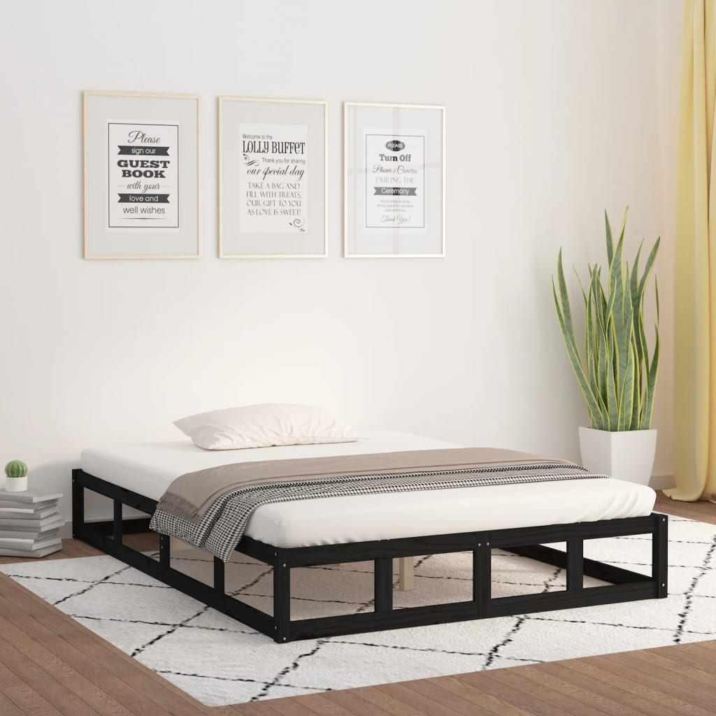 vidaXL Bed Frame without Mattress Black 150x200 cm King Size Solid Wood