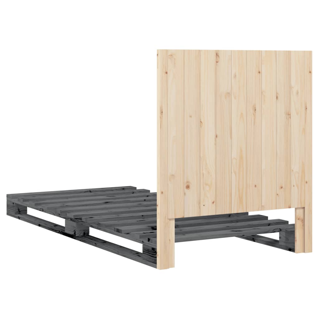 vidaXL Bed Frame with Headboard Grey 90x200 cm Solid Wood Pine